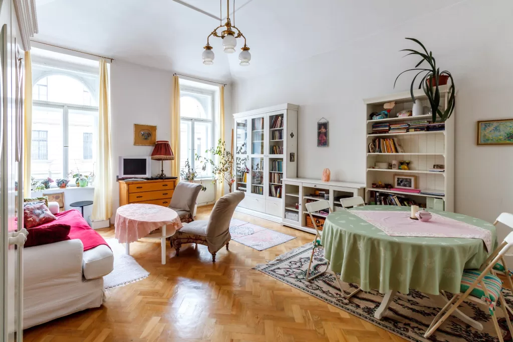 living room with dining